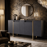 Modernes Sideboard Anthrazit Luxus 160x80x35 - Goldenes Gestell 