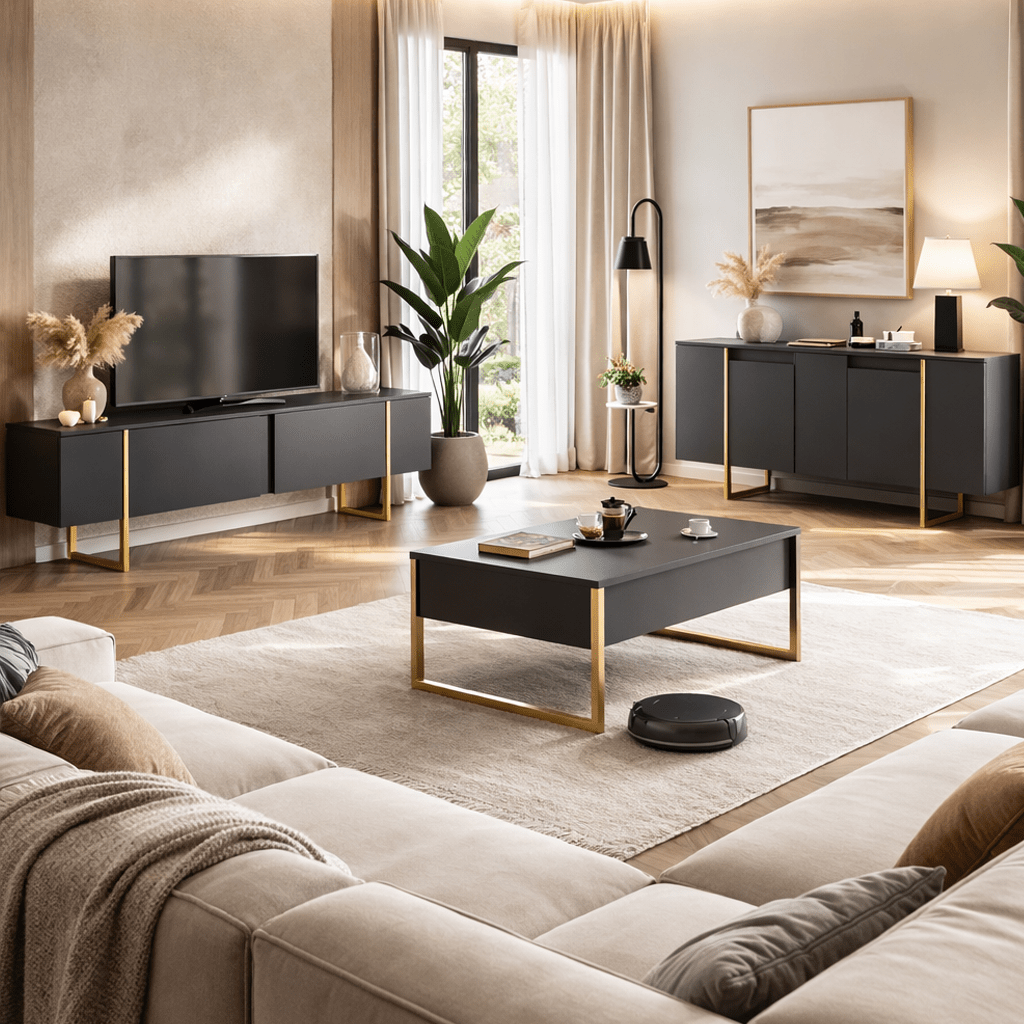 Modernes Sideboard Anthrazit Luxus 160x80x35 - Goldenes Gestell 