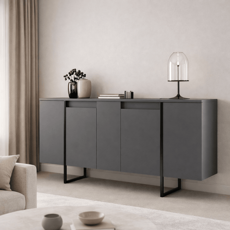 Modernes Sideboard Anthrazit Luxus 160x80x35 - Schwarzes Gestell 