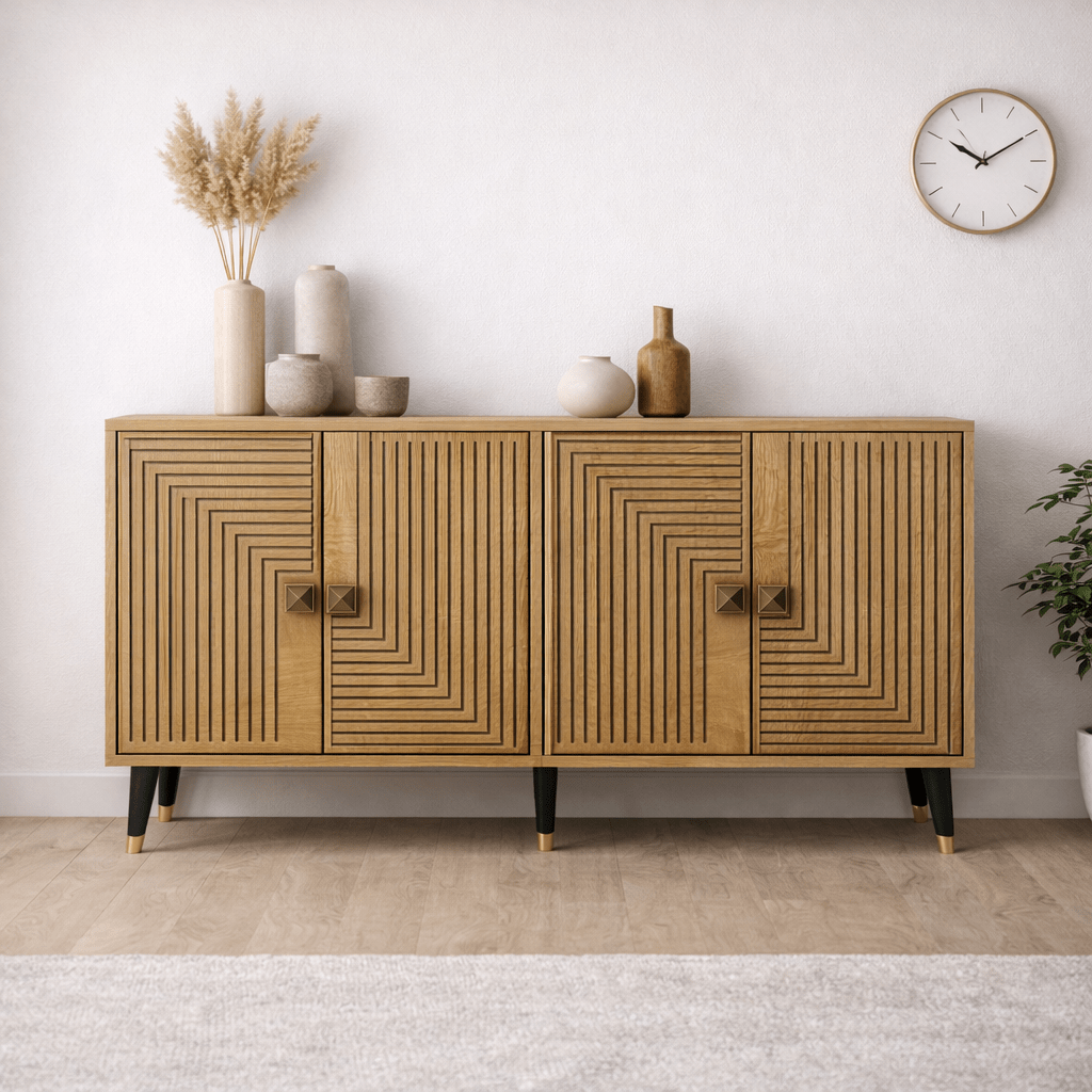 Modernes Sideboard in Saphir-Eichenoptik-Gold 120 cm Melamin Ahart