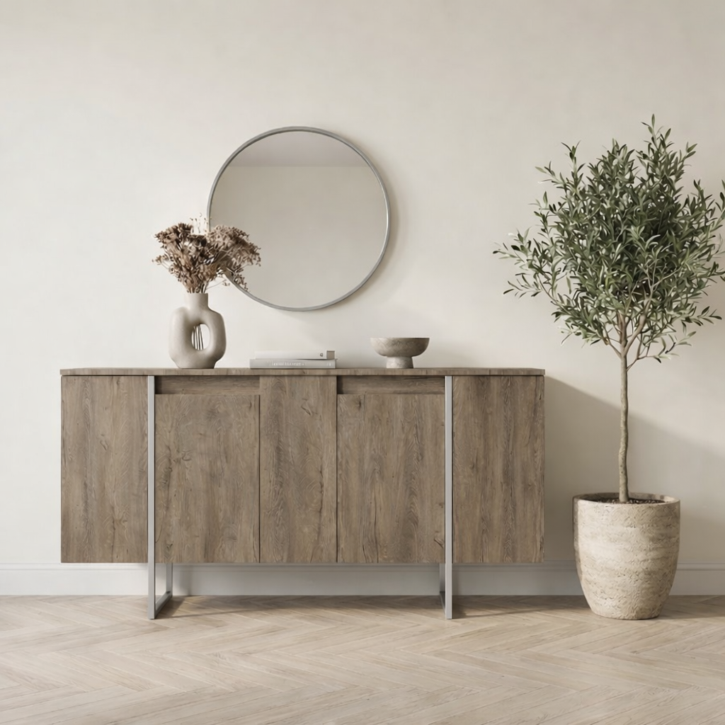 Moderne Kommode Walnuss Luxus 160x80x35 - Silberner Rahmen