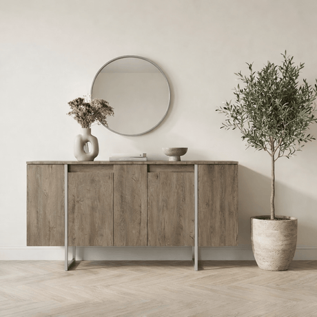 Moderne Kommode Walnuss Luxus 160x80x35 - Silberner Rahmen