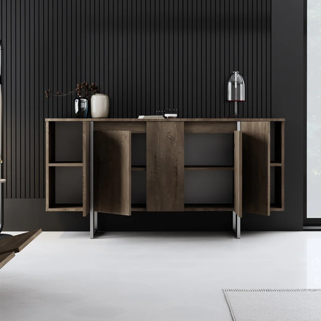 Moderne Kommode Walnuss Luxus 160x80x35 - Silberner Rahmen