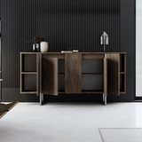 Moderne Kommode Walnuss Luxus 160x80x35 - Silberner Rahmen