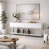 Moderne Kommode White Lord 150x30x80 - Silberner Rahmen - Zwei Fächer