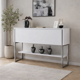 Modernes Sideboard Weiß Luxus 120x80x30 - Silberrahmen - Ein Fach 