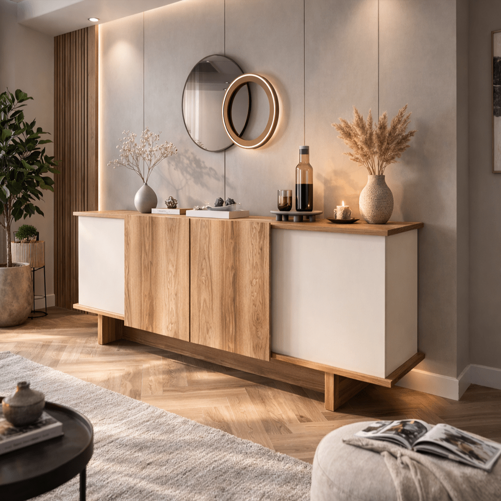Modern Sideboard Sand-Walnuss-Optik Melamin Diana 180 cm