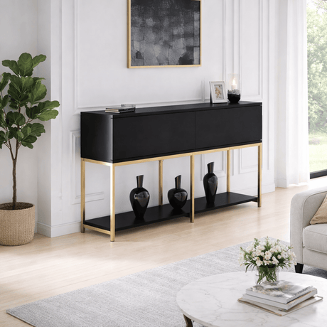 Moderne Kommode Black Lord 150x30x80 - Goldener Rahmen - Zwei Fächer