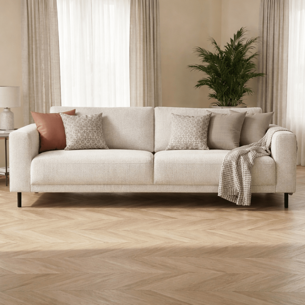 Modern 3-sitzer Sofa Beiger Stoff Aniko 213x90x78 cm – Dimehouse