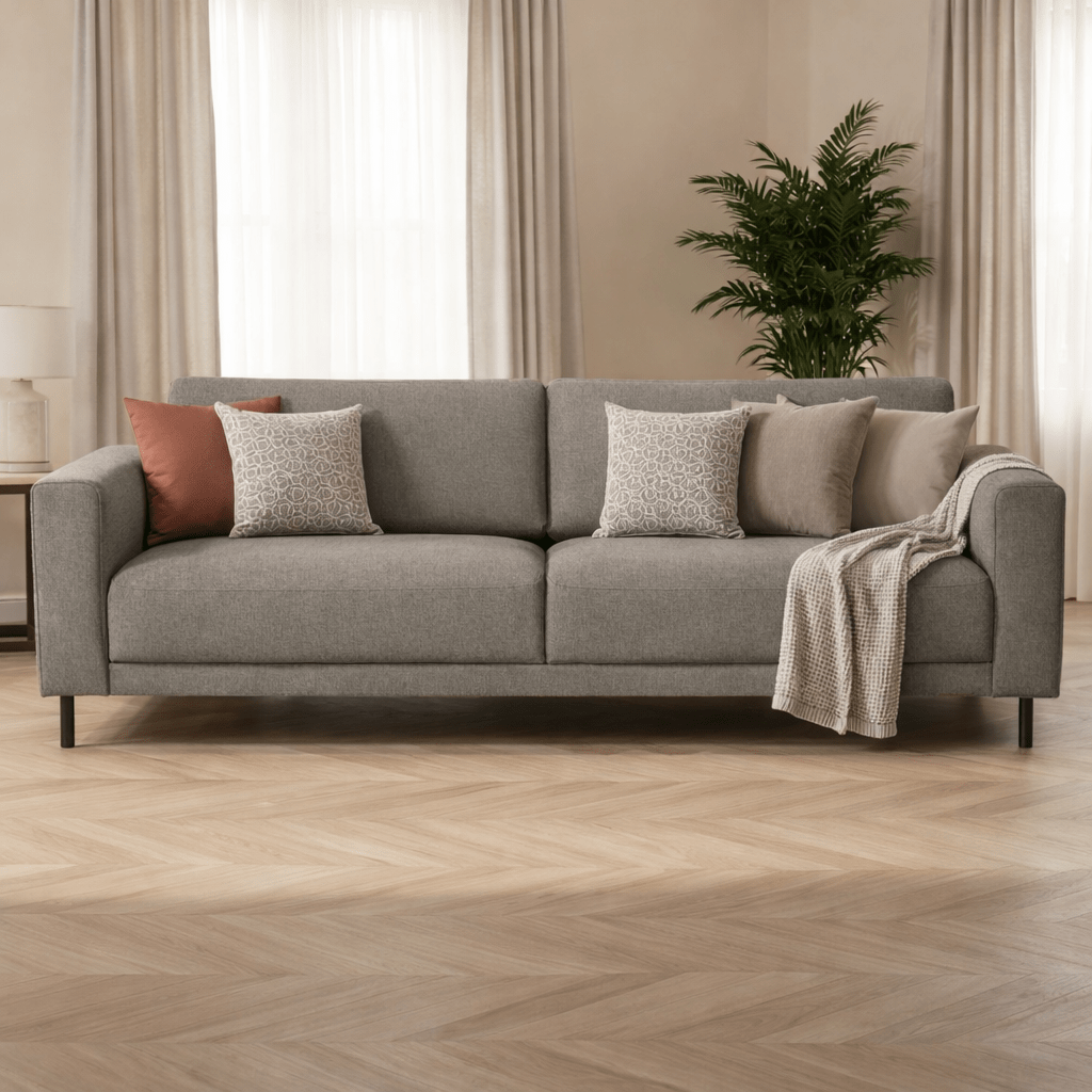 Modern 3-sitzer Sofa Taupefarbener Stoff Aniko 213x90x78 cm – Dimehouse