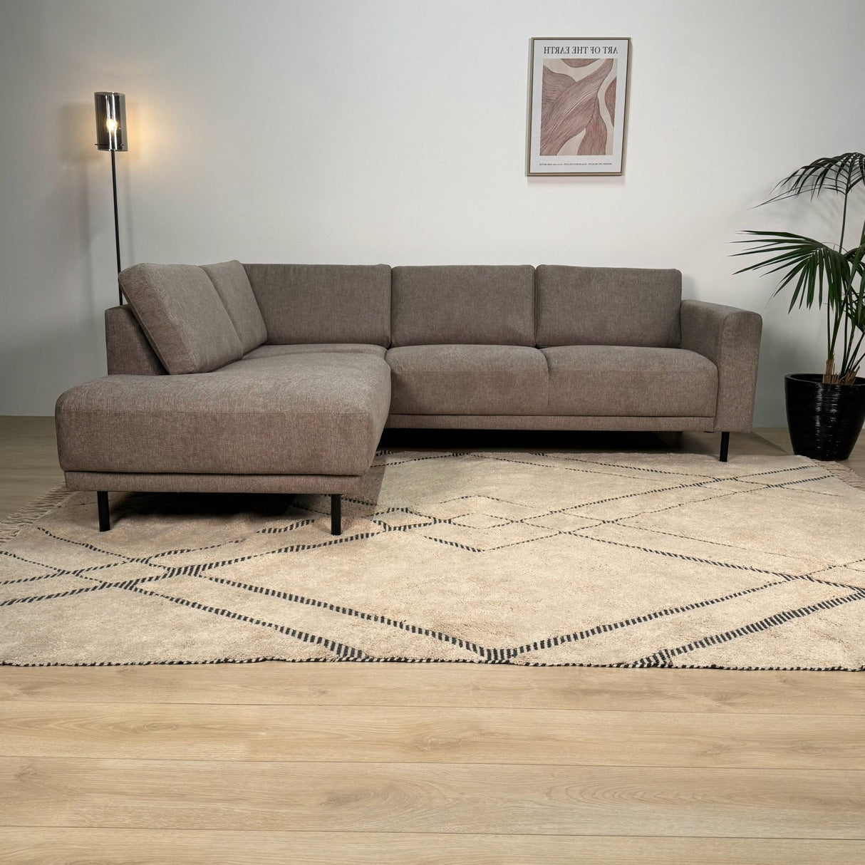 Modernes 3-Sitzer Ecksofa Links Taupe Stoff Aniko mit Liege 240x197x78 cm