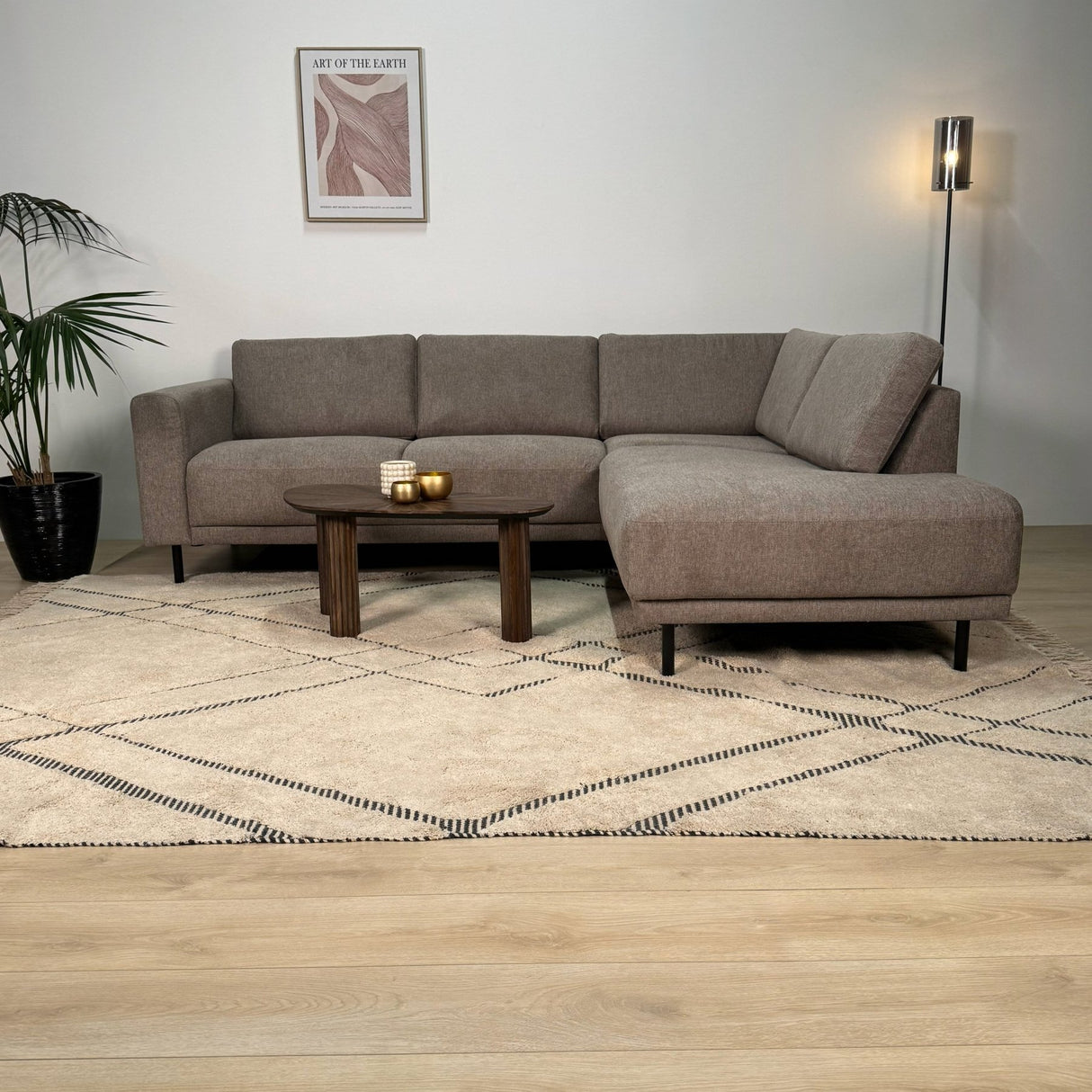 Modernes 3-Sitzer Ecksofa Rechts Taupe Stoff Aniko mit Liege 240x197x78 cm