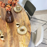 Eetkamerstoelen - Moderne Eetkamerstoel Zandkleur Bouclé Stof Sway - Chrome Frame - Zonder Armleuningen - Dimehouse