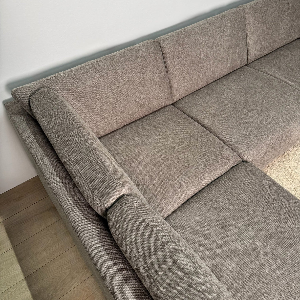 Modernes U-Sofa Ecksofa links, taupe Stoff Aniko, 310x197x78 cm