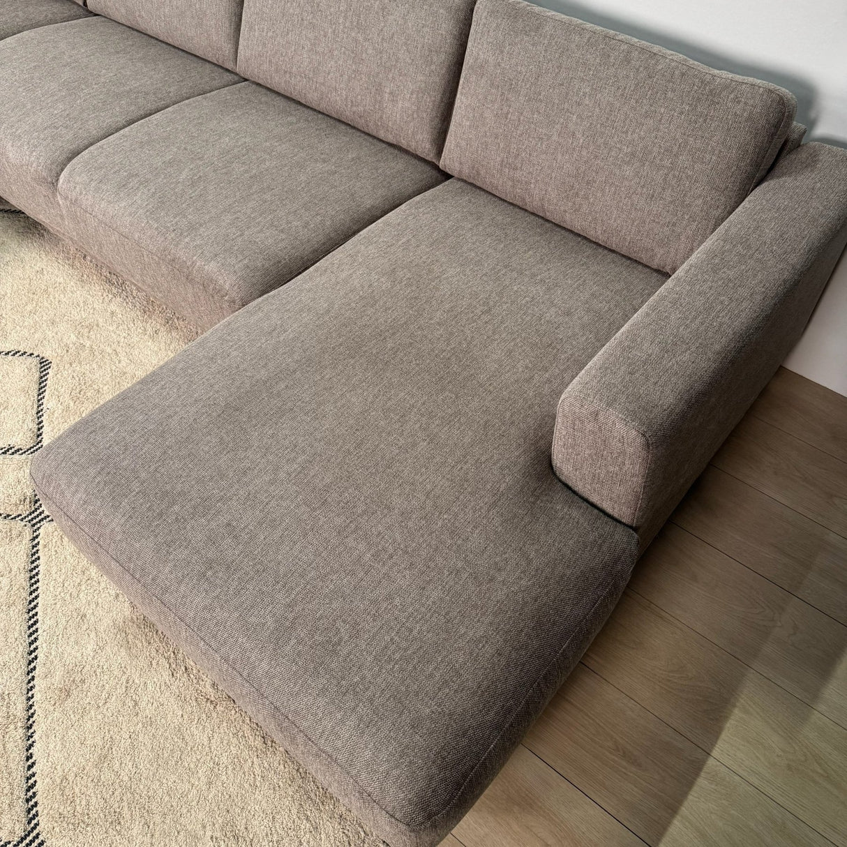 Modernes U-Sofa Ecksofa links, taupe Stoff Aniko, 310x197x78 cm
