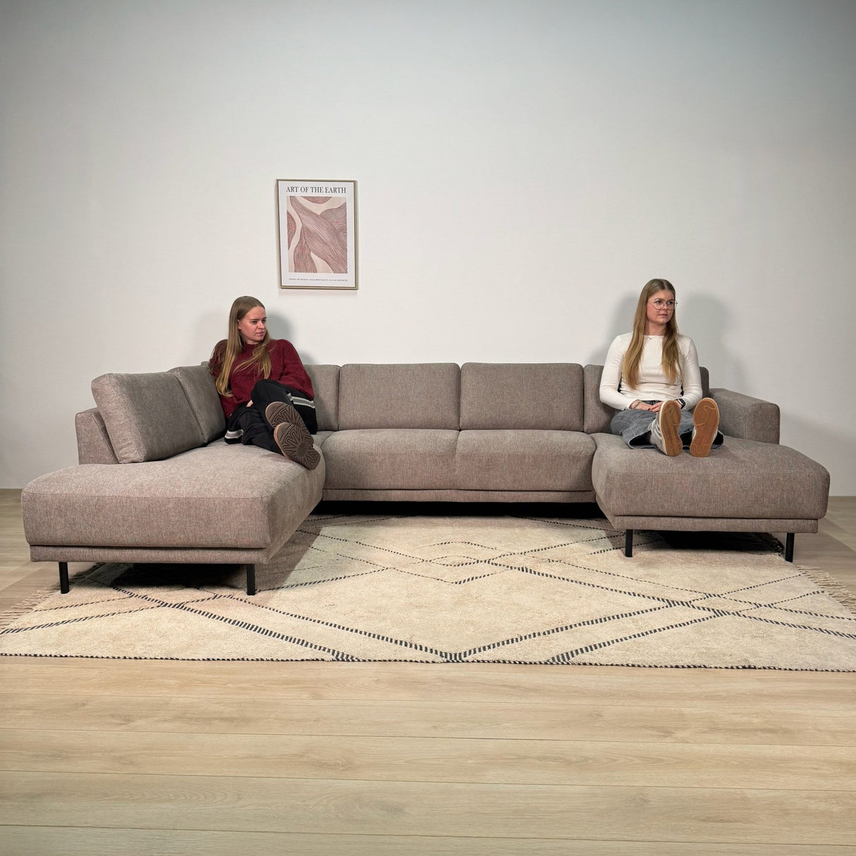 Modernes U-Sofa Ecksofa links, taupe Stoff Aniko, 310x197x78 cm