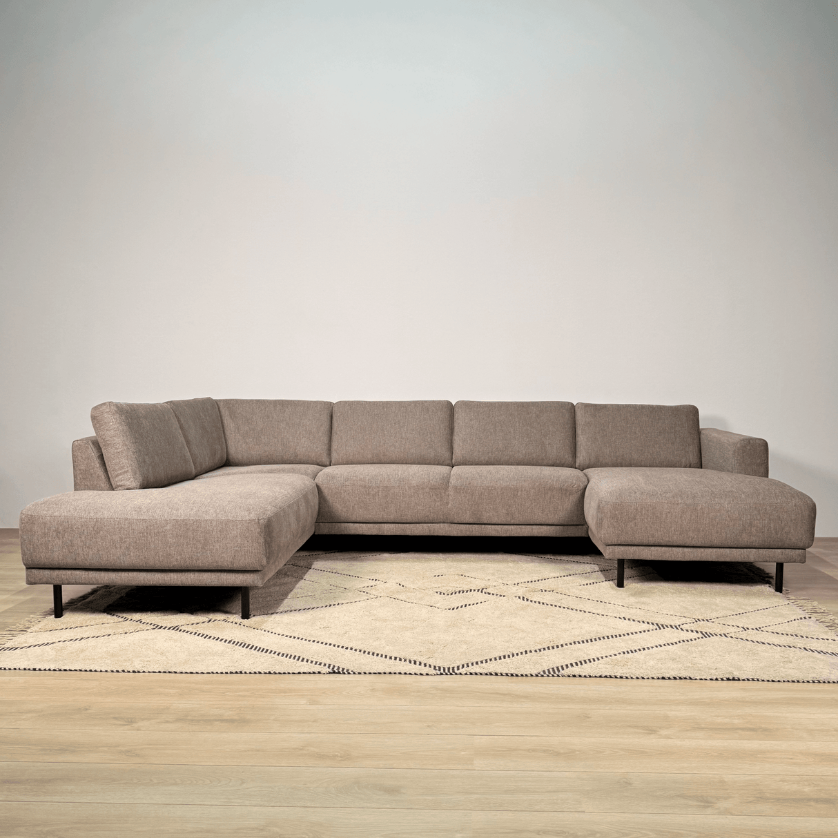 Modernes U-Sofa Ecksofa links, taupe Stoff Aniko, 310x197x78 cm