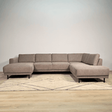 Modernes U-Sofa Ecksofa rechts taupe Stoff Aniko 310x197x78 cm