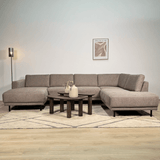 Modernes U-Sofa Ecksofa rechts taupe Stoff Aniko 310x197x78 cm