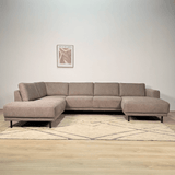 Modernes U-Sofa Ecksofa links, taupe Stoff Aniko, 310x197x78 cm