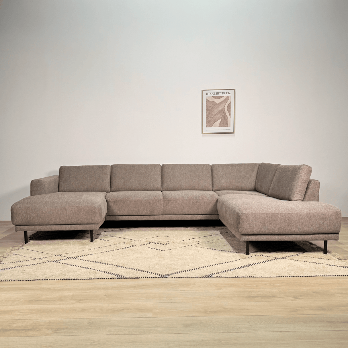 Modernes U-Sofa Ecksofa rechts taupe Stoff Aniko 310x197x78 cm