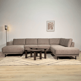 Modernes U-Sofa Ecksofa rechts taupe Stoff Aniko 310x197x78 cm