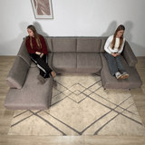 Modernes U-Sofa Ecksofa links, taupe Stoff Aniko, 310x197x78 cm