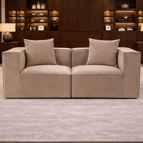 Modulares XXL 2-Sitzer-Sofa Sora 220 cm breit in Cappuccino-Leinen 