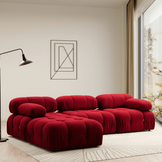 Modulaire XXL hoekbank Bubble met hocker - velvet rood