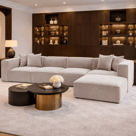 Modulare XXL-Ecksofa beige Leinen 430 cm breit Sora