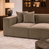 Modulares XXL-Ecksofa, taupefarbenes Leinen, 430 cm breit, Sora