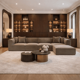 Modulares XXL-Ecksofa, taupefarbenes Leinen, 430 cm breit, Sora