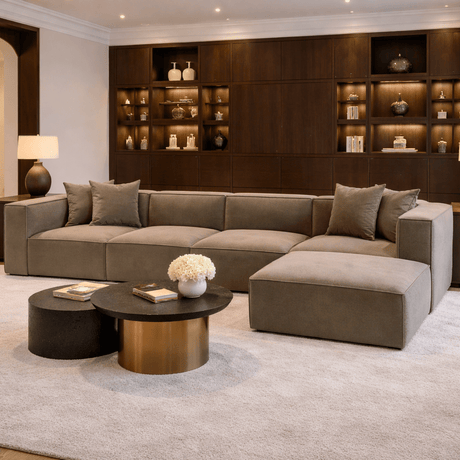 Modulares XXL-Ecksofa taupe Leinenstoff 430 cm breit Sora