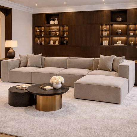 Modulares XXL-Ecksofa Cappuccino Leinen 430 cm Sora