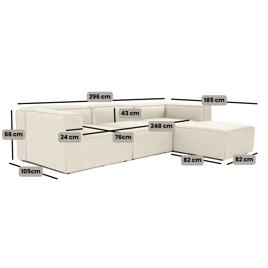 Modulares Ecksofa mit losen Hockern ecru-beige Leinenstoff Fora - links 