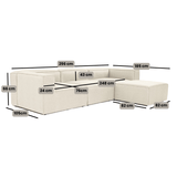 Modulares Ecksofa mit losen Hockern ecru-beige Leinenstoff Fora - links 