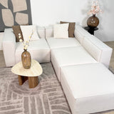 Modulares Ecksofa mit losen Hockern ecru-beige Leinenstoff Fora - links 
