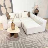 Modulares Ecksofa mit losen Hockern ecru-beige Leinenstoff Fora - links 