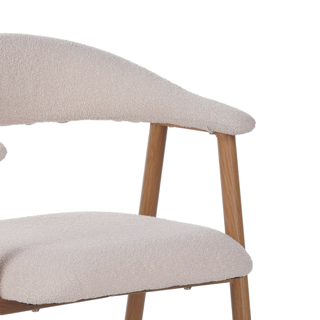 Japandi Esszimmerstuhl Ivory Bouclé Suki - Eichenlook Rahmen - Mit Armlehne 