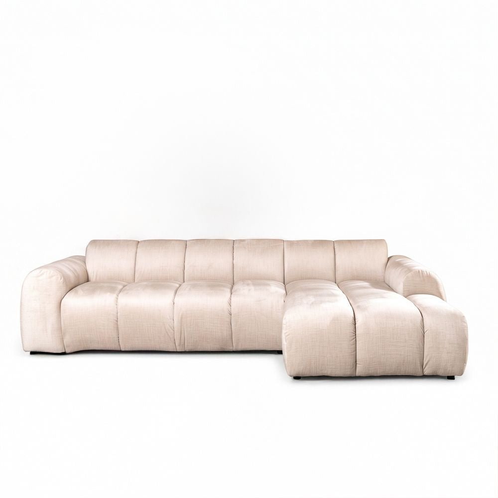 Banken-Ecksofa mit Loungebeige Samt Strukturstoff - Streifen - rechts - Brix-Dimehouse