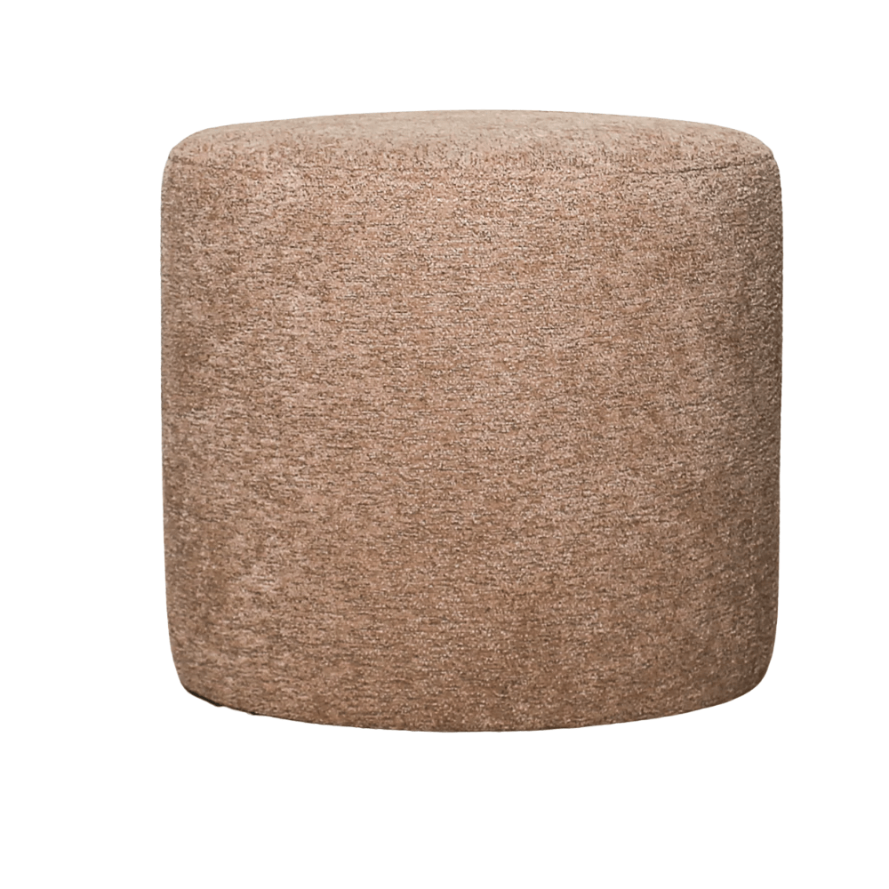 Poefs-Ronde poef taupe chenille bouclé - 40x40x35 cm - Veya-Dimehouse