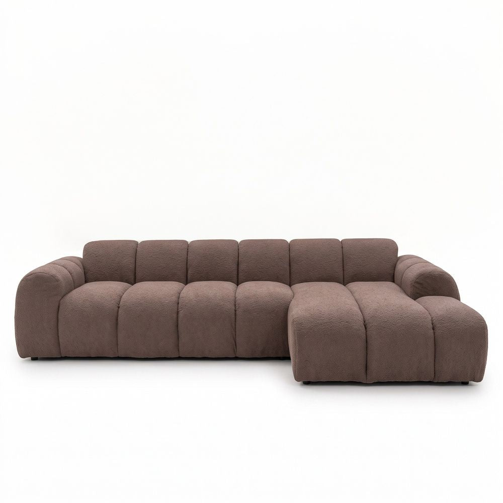 Banken-Ecksofa mit Lounge-Softbraun Bouclé Stoff - Streifen - rechts - Brix -Dimehouse