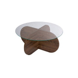 Couchtische-Runder Couchtisch Aris Nussbaum Melamin und transparentes Glas 75 cm-Dimehouse