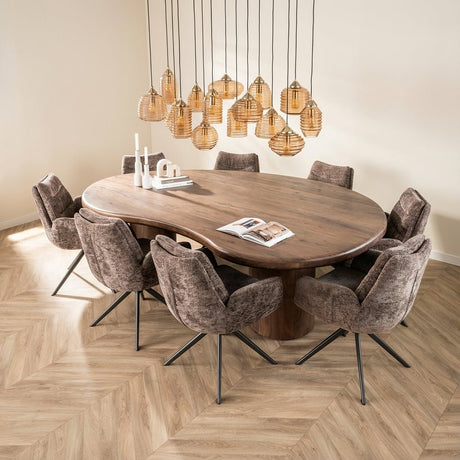 Organisch Vormige Eettafel Alo Acaciahout Bruin 240x160 cm sfeerfoto in modern interieur