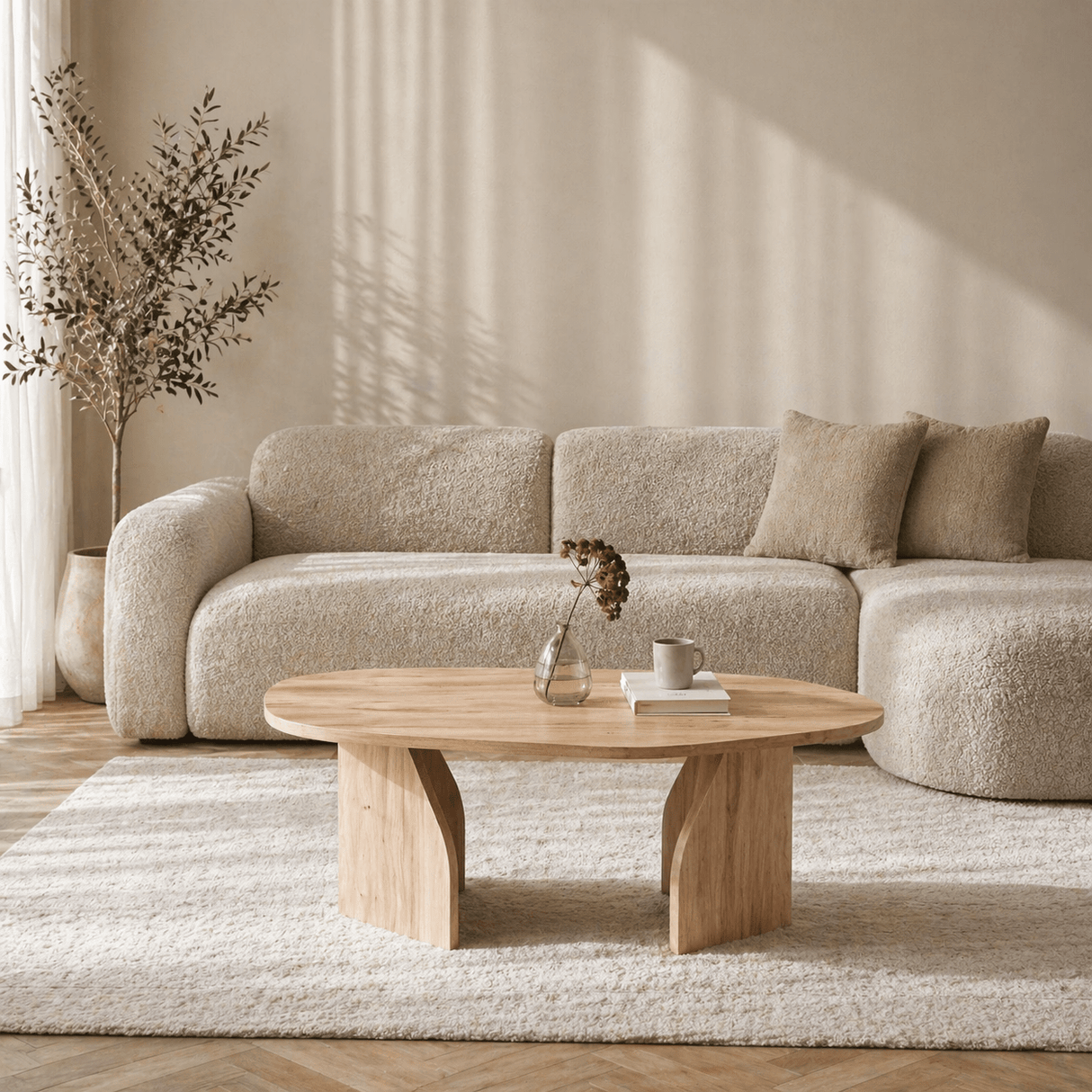Bio Couchtisch Eiche Melamin Japandi – 105 x 65 cm – Regal