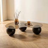 Salontafels - Organische salontafel brons getint glas zwarte bolpoten Sphere 120x70 cm - Dimehouse