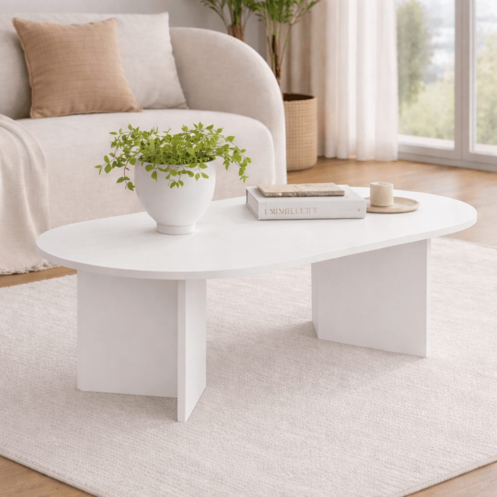 Couchtisch Weiße Melaminbogenform Koda 119x60 cm – Dimehouse