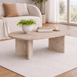 Salontafels - Ovale salontafel travertin melamine - Japandi - 119x60 cm - Sota - Dimehouse