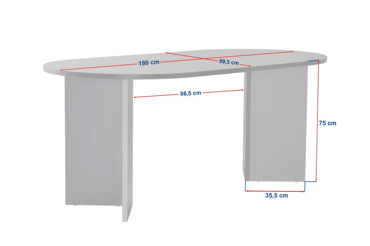Ovaler Esstisch mit Travertinplatte – Walnuss-Melamin – 180 x 89,5 x 75 cm – Sota