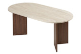 Ovaler Esstisch mit Travertinplatte – Walnuss-Melamin – 180 x 89,5 x 75 cm – Sota